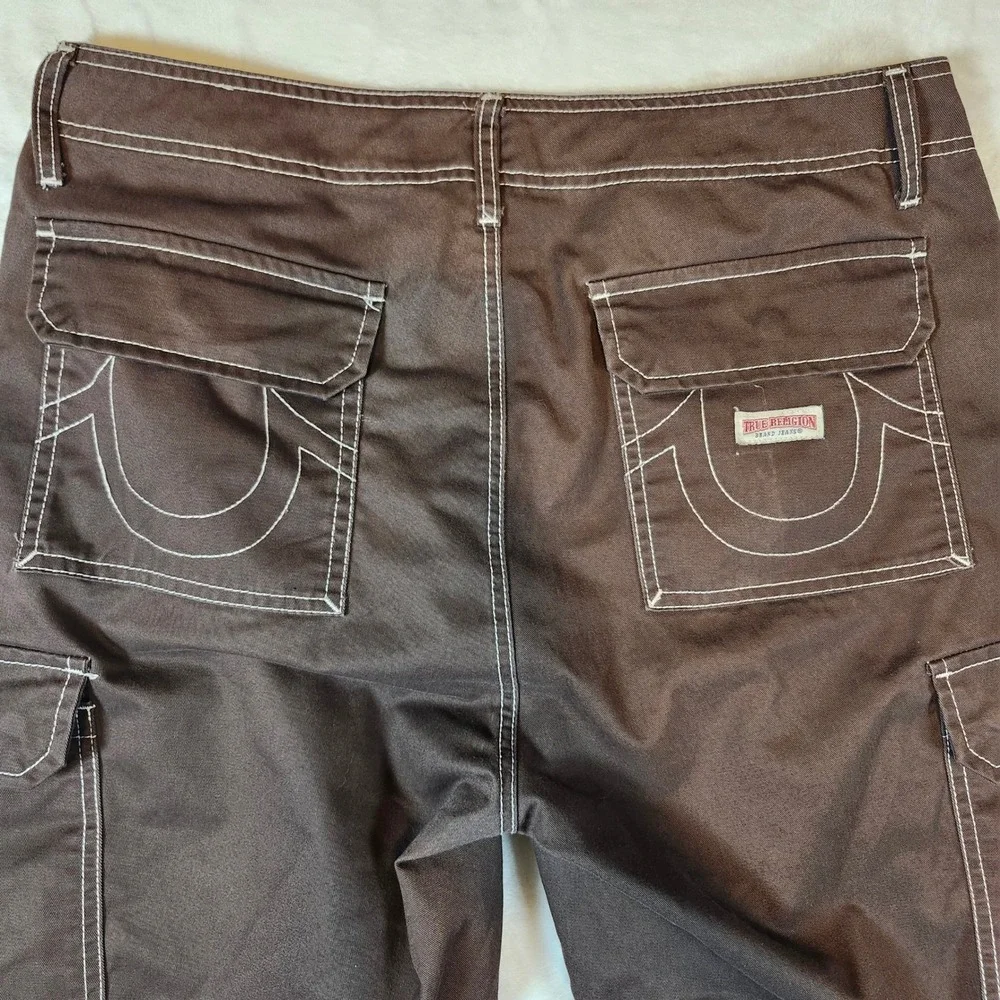 True Religion Cargo Pants Mens 34 Brown Excellent Contrast Stitch Horseshoe‎